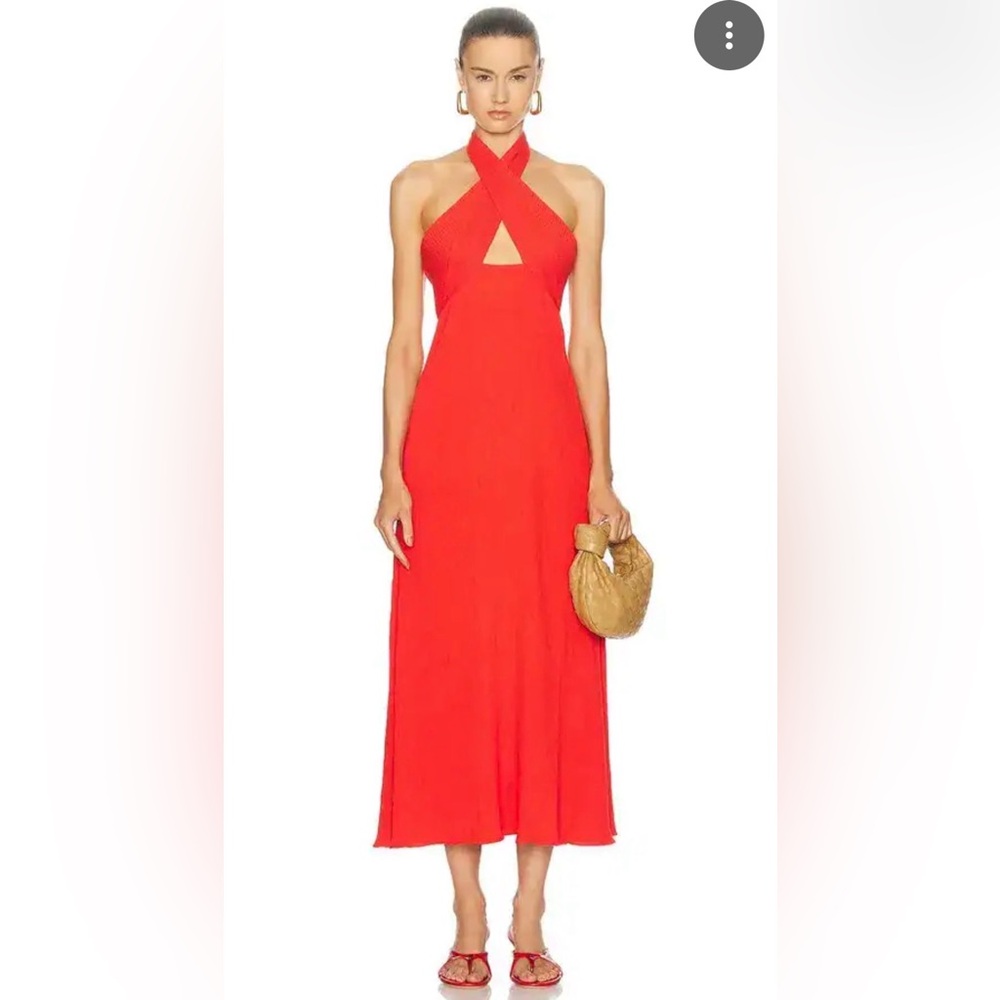 $1250 NWT Johanna Ortiz Runway 100% Silk Red Heart Cutout Halter Maxi Dress - Picture 7 of 16